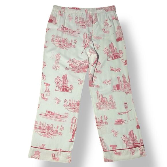 Katie Kime Atlanta Toile Pajama Pants Lounge Set Size M White Red Short Sleeve - Picture 8 of 13
